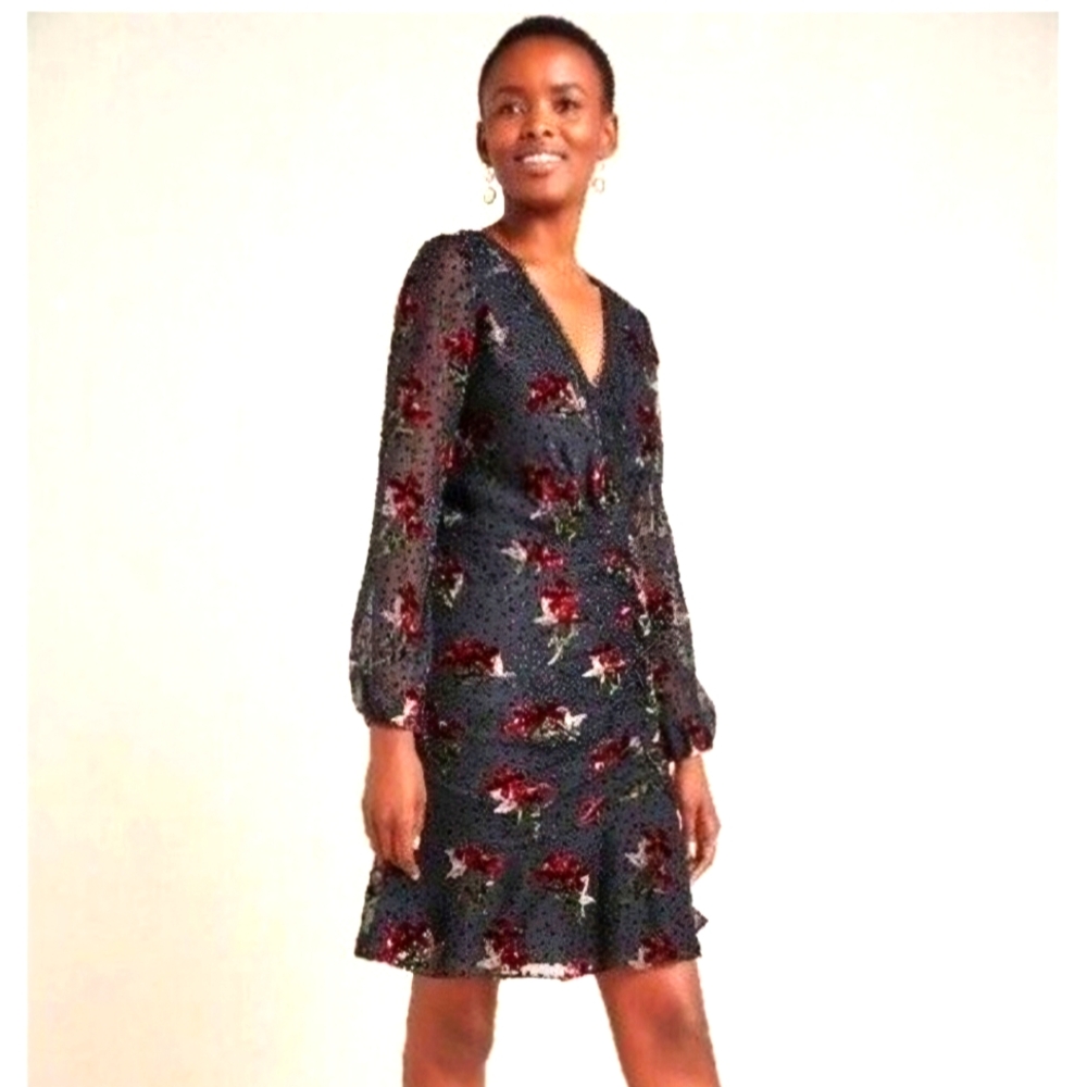 Shoshanna black velvet burnout dress